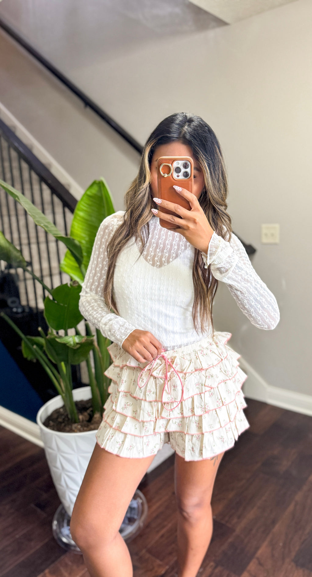 Tiered Ruffled Floral-Printed Mini Skort