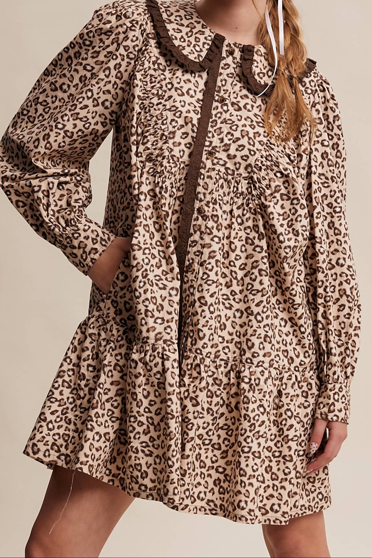 Leopard Ruffle Collar Mini Dress