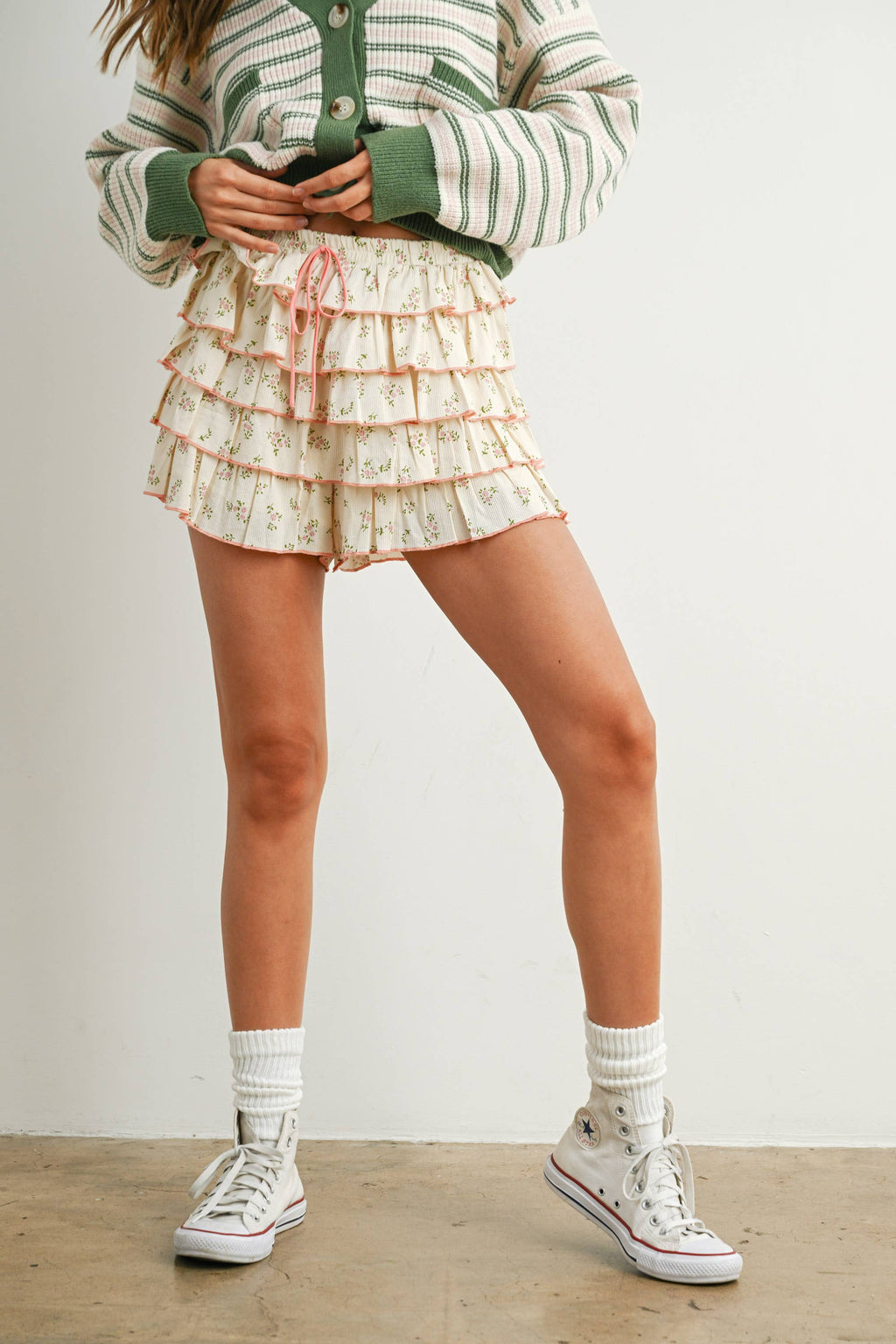 Tiered Ruffled Floral-Printed Mini Skort