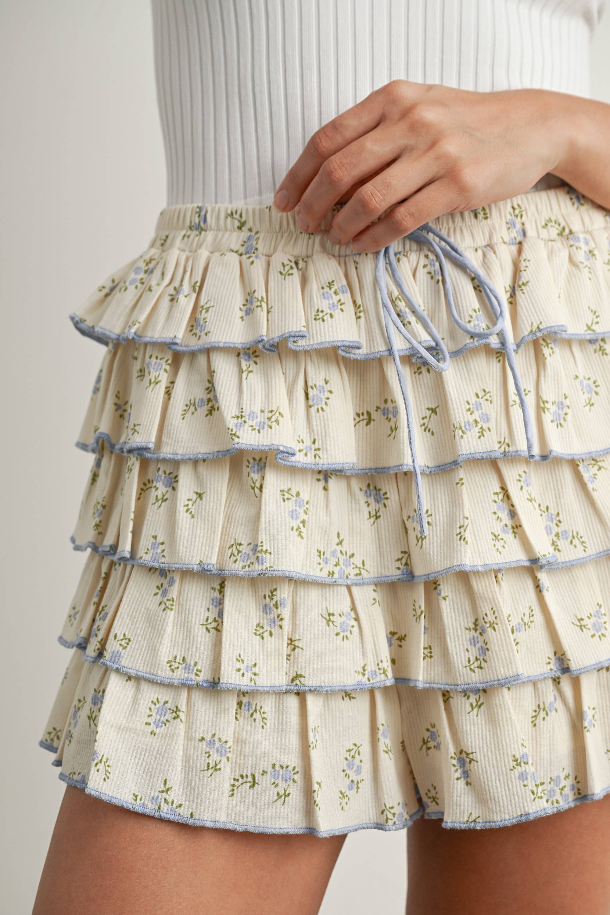 Tiered Ruffled Floral-Printed Mini Skort