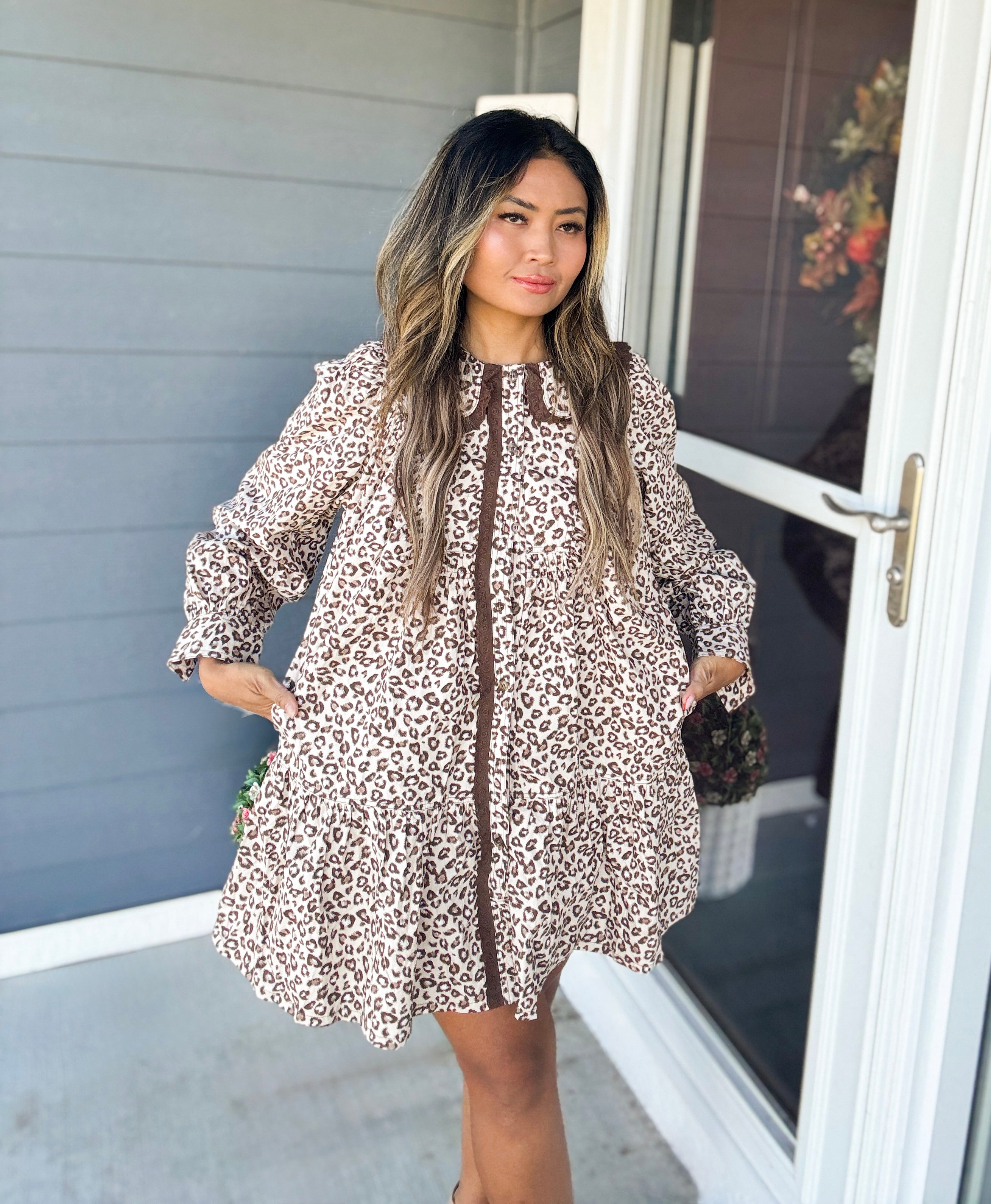 Leopard Ruffle Collar Mini Dress