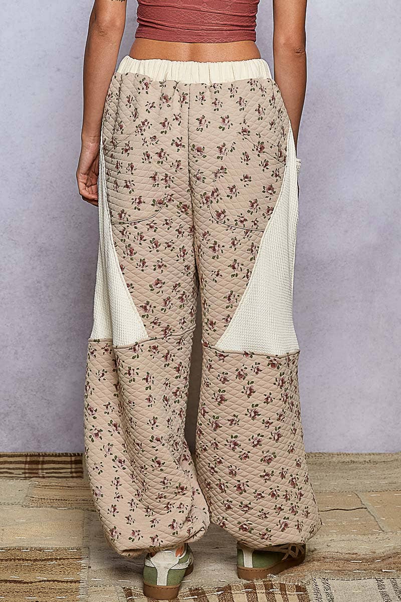 Double gauze patchwork quilted print knit pants