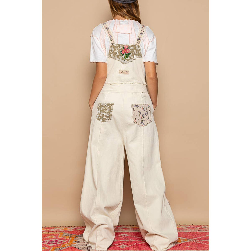 Floral patchwork embroidery overall