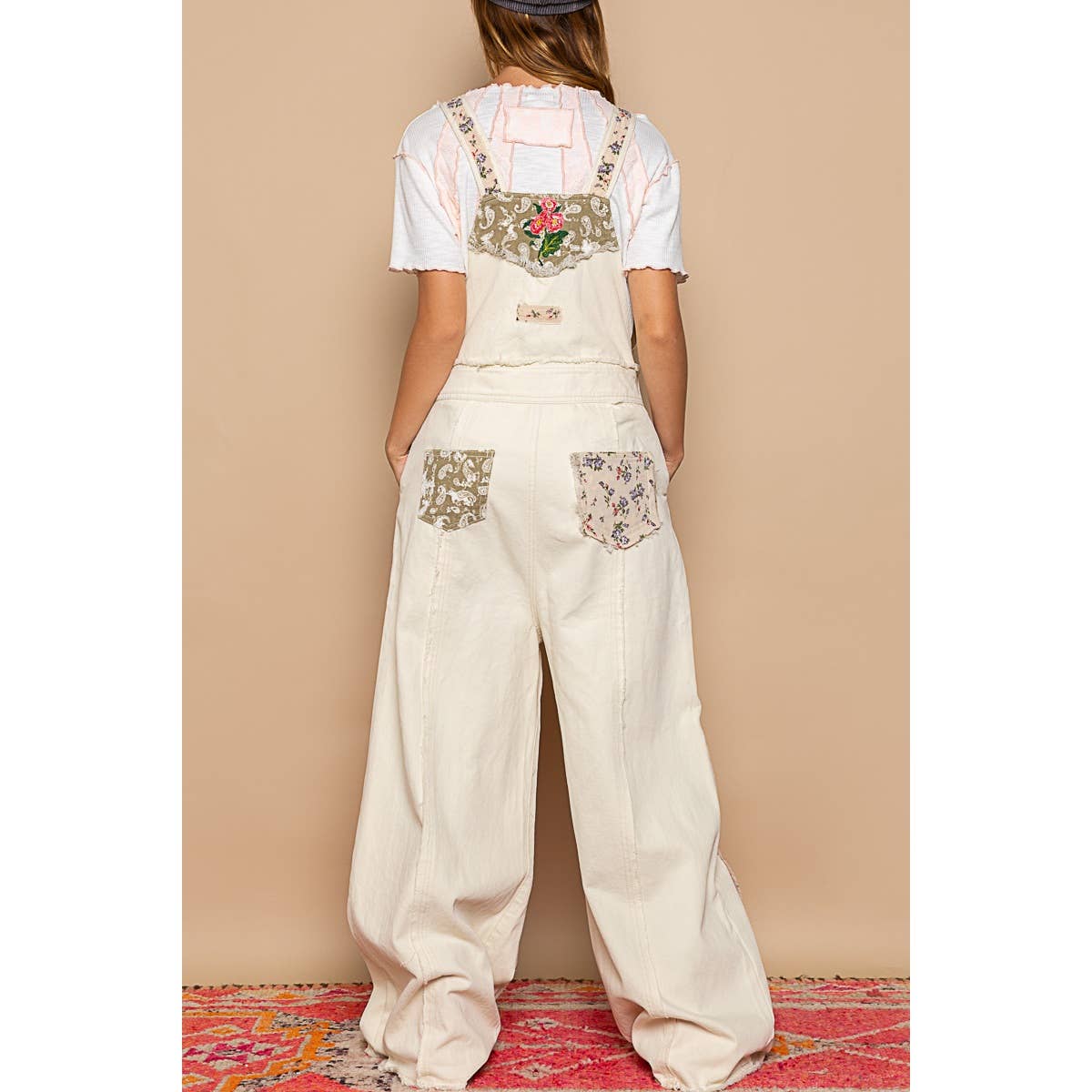 Floral patchwork embroidery overall